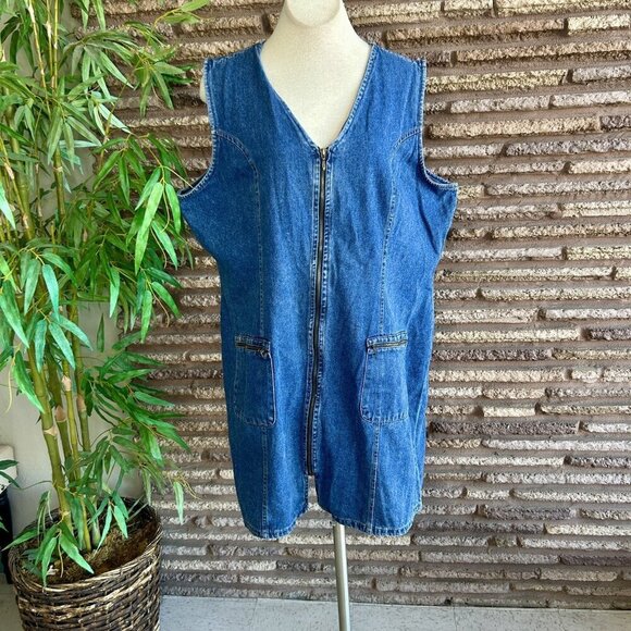 Avenue Blue Denim Jean Full Zip Jumper Sleeveless Dress Size 22 - Picture 8 of 8
